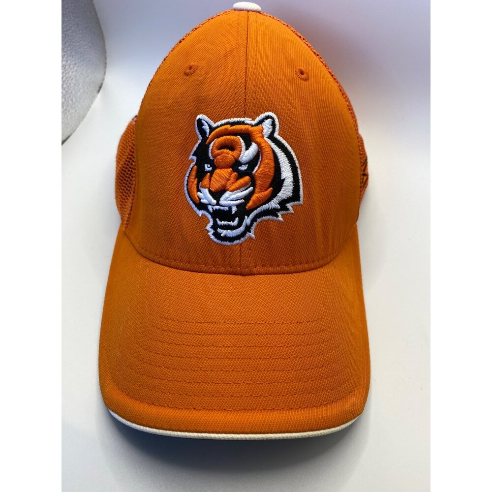 Reebok NFL Equipment Orange Mesh Trucker Cap With Bengal Tiger Logo Embroidery A